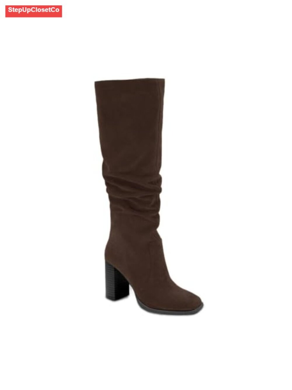 Square Toe Chunky Heel Knee High Boots Side Zipper Faux Suede Women's Shoes
